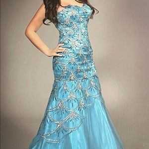 Aqua blue sequin prom or pageant mermaid dress